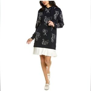 Jason Wu Navy Floral Hoodie Dress Pleated Ruffle Trim Size Small